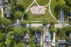 aerial image of a quiet neighborhood symbolizing where can i find opiate addiction treatment in Hudson, OH