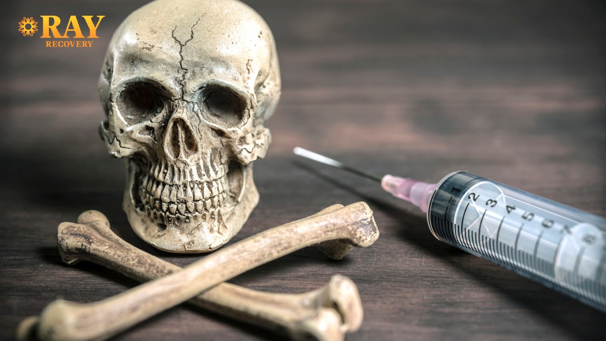 Heroin filled syringe with skull