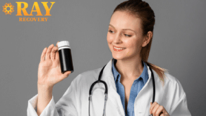 Prescription medication for addiction treatment on a clinician's desk