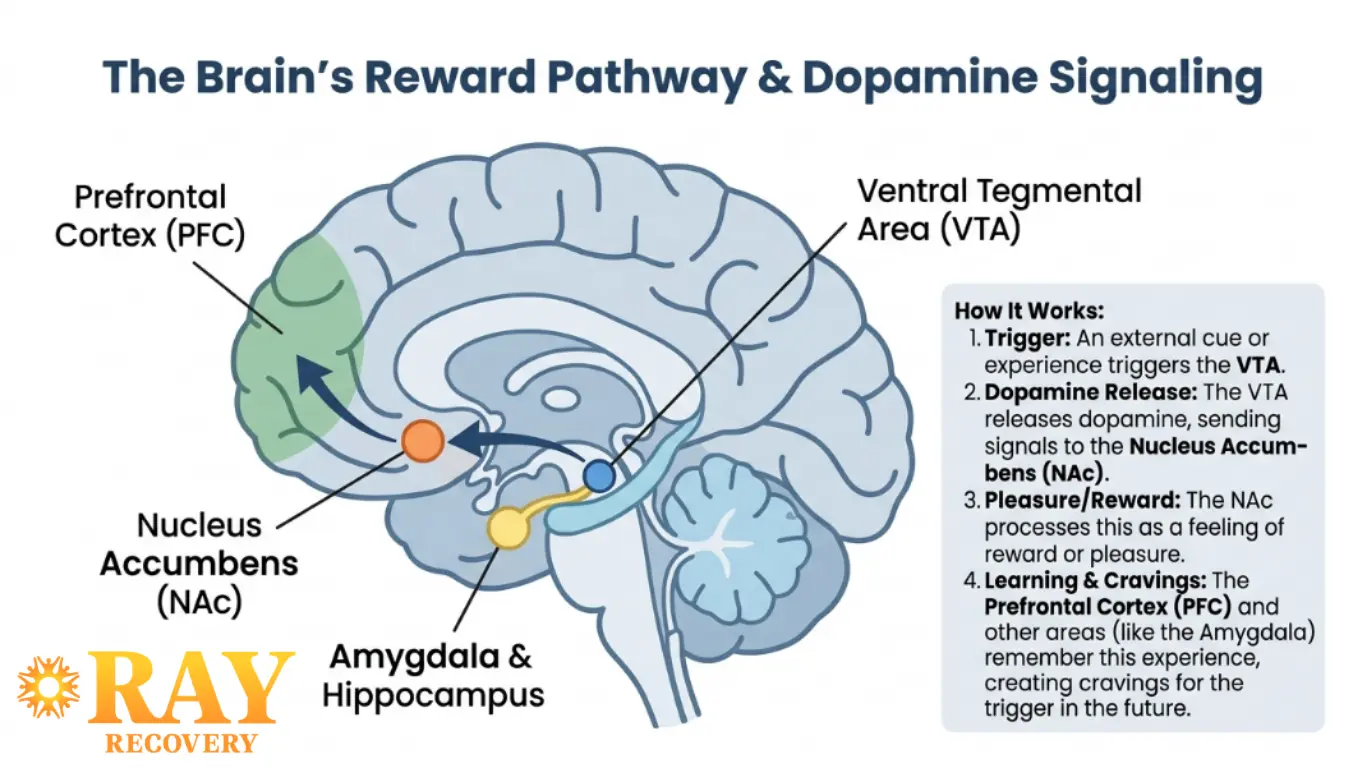 Can Ozempic Help With Alcohol Cravings? What the Research Actually Shows 1 Diagram of the brain's reward pathway involved in cravings and addiction